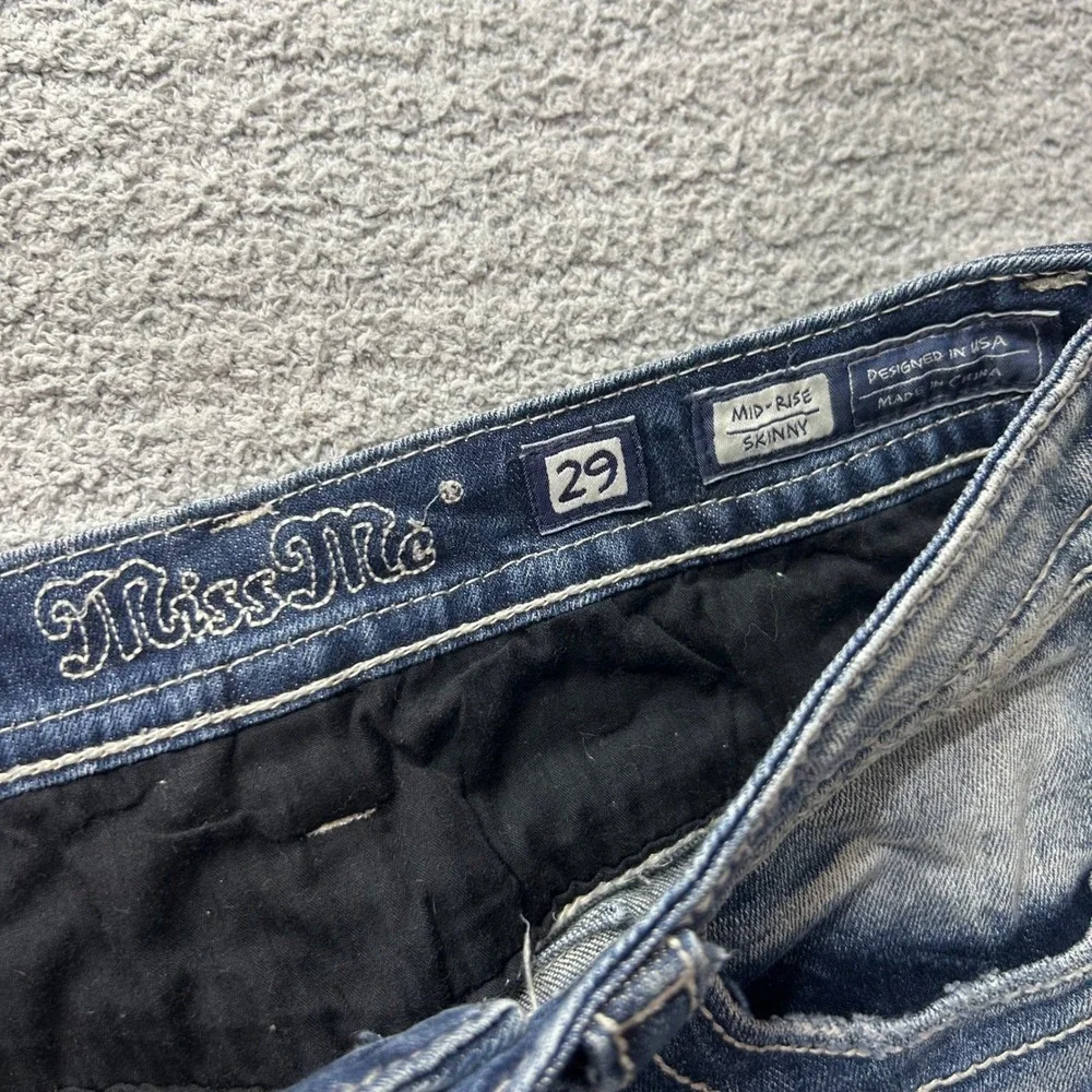 Miss Me Skinny Jeans Mid Rise Embellished Blue 29 Y2K McBling Western Boho Rodeo